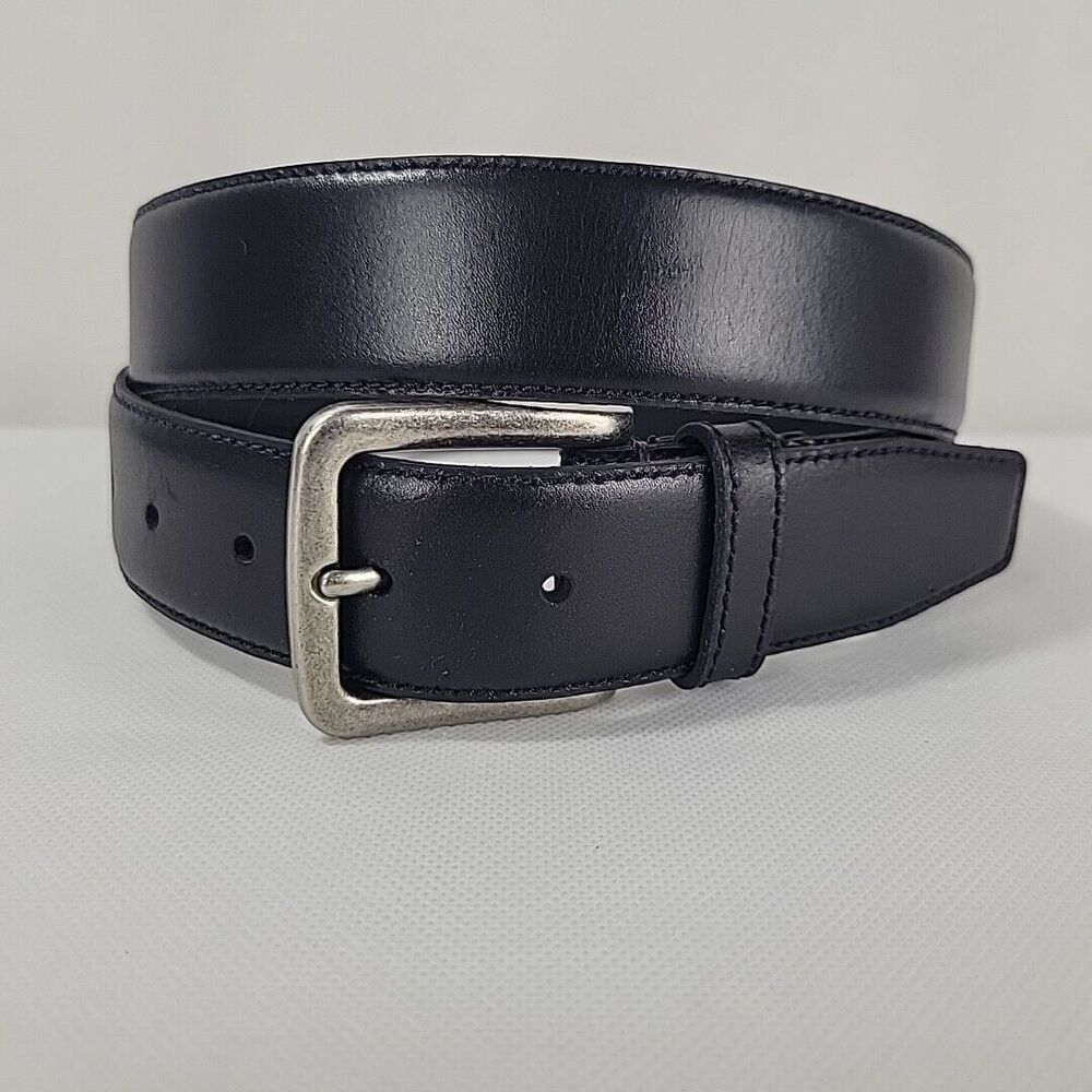 FRYE Genuine Leather Belt Men 38" Black Feather Edge Antique Nickel Buckle EUC